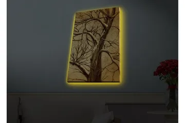 Lerretsbilde med LED-belysning - Tre med grener i en stilisert, gyllen komposisjon - Gull / Brun - Interiør - Maleri & posters - Lerretsbilder