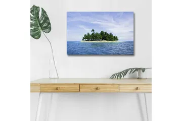 Lerretsbilde med LED-belysning - Tropisk øy med palmer omgitt av klart blått hav - Blå / Grønn / Beige - Interiør - Maleri & posters - Lerretsbilder