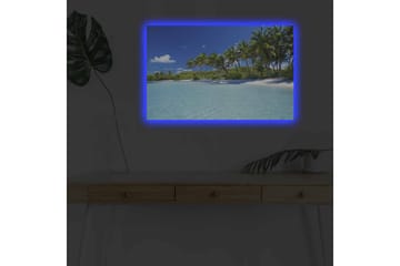 Lerretsbilde med LED-belysning - Tropisk strand med palmer og klart vann - Blå / Grønn / Hvit - Interiør - Maleri & posters - Lerretsbilder