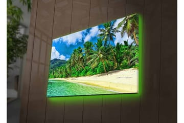 Lerretsbilde med LED-belysning - Tropisk strand med palmer og klart vann - Grønn / Blå / Sandfarget - Interiør - Maleri & posters - Lerretsbilder