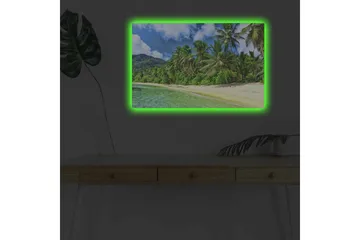 Lerretsbilde med LED-belysning - Tropisk strand med palmer og klart vann - Grønn / Blå / Sandfarget - Interiør - Maleri & posters - Lerretsbilder