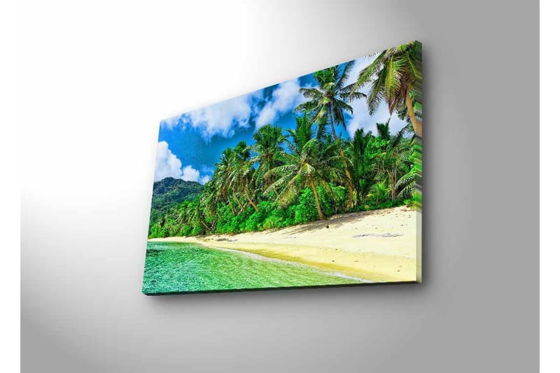 Lerretsbilde med LED-belysning - Tropisk strand med palmer og klart vann - Grønn / Blå / Sandfarget - Interiør - Maleri & posters - Lerretsbilder