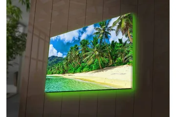 Lerretsbilde med LED-belysning - Tropisk strand med palmer og klart vann - Grønn / Blå / Sandfarget - Interiør - Maleri & posters - Lerretsbilder