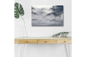 Lerretsbilde med LED-belysning - Ulv i tåkete skogsmiljø - Grå / Blå / Hvit - Interiør - Maleri & posters - Lerretsbilder