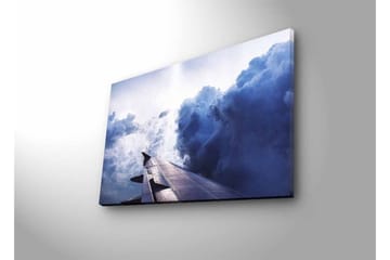Lerretsbilde med LED-belysning - Utsikt fra en flyvinge mot dramatiske skyformasjoner - Mørk blå / Lys grå / Hvit - Interiør - Maleri & posters - Lerretsbilder