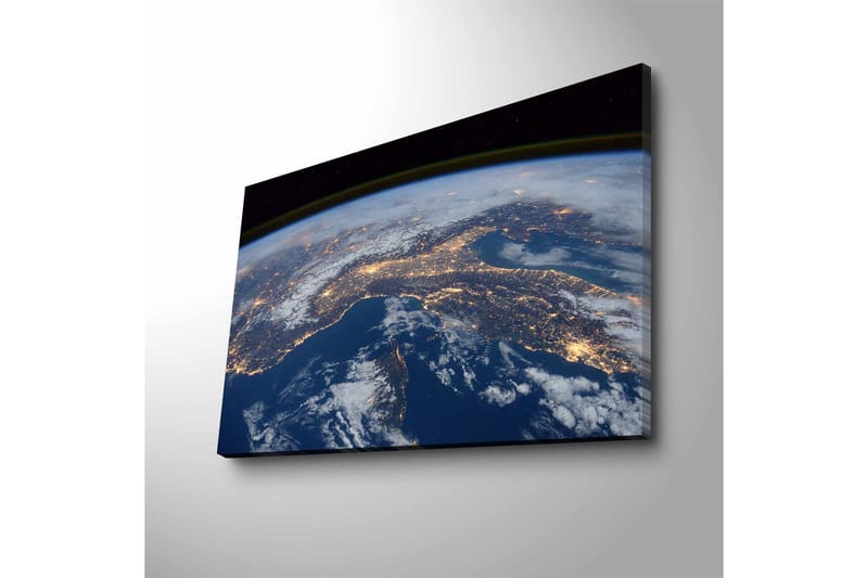 Lerretsbilde med LED-belysning - Utsikt over jorden med byer opplyst om natten - Mørk blå / Hvit / Gul - Interiør - Maleri & posters - Lerretsbilder