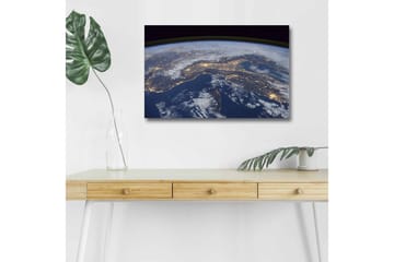 Lerretsbilde med LED-belysning - Utsikt over jorden med byer opplyst om natten - Mørk blå / Hvit / Gul - Interiør - Maleri & posters - Lerretsbilder