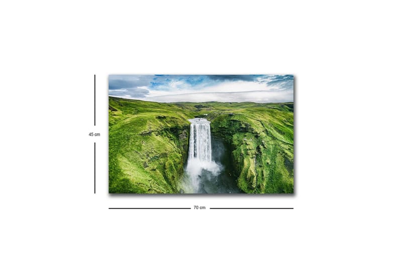 Lerretsbilde med LED-belysning - Vakker foss i en frodig dal - Grønn / Hvit / Blå - Interiør - Maleri & posters - Lerretsbilder