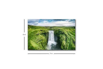 Lerretsbilde med LED-belysning - Vakker foss i en frodig dal - Grønn / Hvit / Blå - Interiør - Maleri & posters - Lerretsbilder