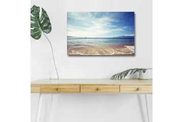 Lerretsbilde med LED-belysning - Vakker havutsikt med klar blå himmel og myke bølger - Blå / Beige / Hvit - Interiør - Maleri & posters - Lerretsbilder