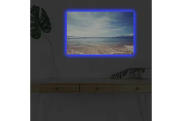 Lerretsbilde med LED-belysning - Vakker havutsikt med klar blå himmel og myke bølger - Blå / Beige / Hvit - Interiør - Maleri & posters - Lerretsbilder