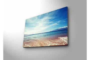 Lerretsbilde med LED-belysning - Vakker havutsikt med klar blå himmel og myke bølger - Blå / Beige / Hvit - Interiør - Maleri & posters - Lerretsbilder