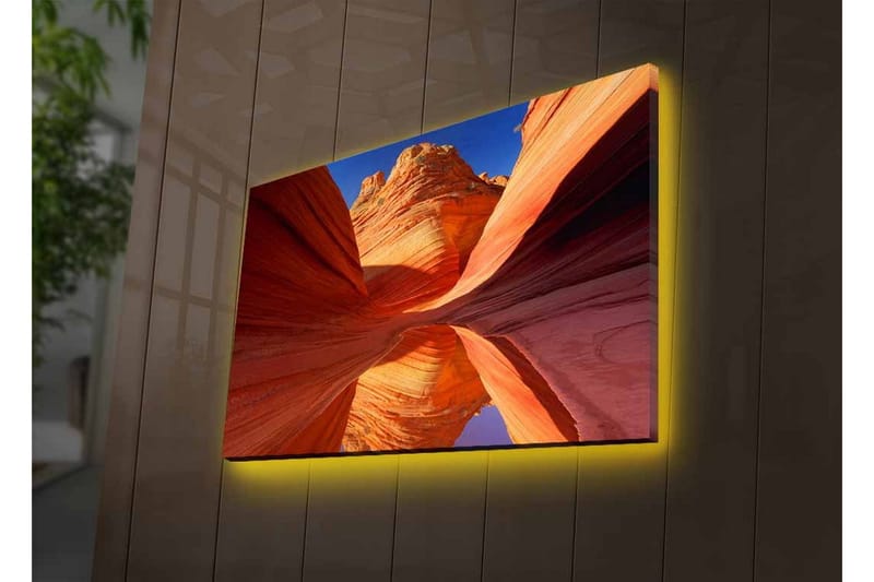 Lerretsbilde med LED-belysning - Vakker kløft med buede fjellvegger i varme nyanser - Rød / Oransje / Blå - Interiør - Maleri & posters - Lerretsbilder