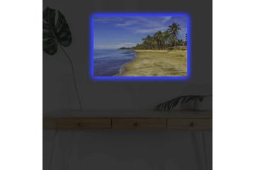 Lerretsbilde med LED-belysning - Vakker strand med palmer og klar blå himmel - Blå / Grønn / Beige - Interiør - Maleri & posters - Lerretsbilder