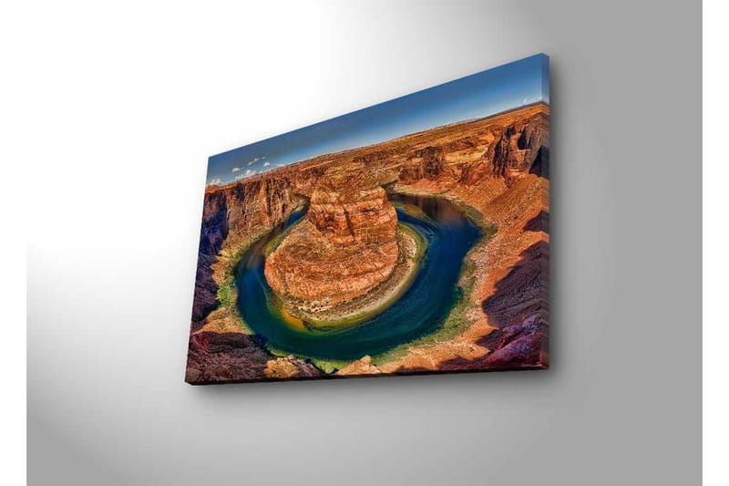 Lerretsbilde med LED-belysning - Vakker utsikt over en svingete elv omgitt av dramatiske klipper - Rød / Grønn / Blå - Interiør - Maleri & posters - Lerretsbilder