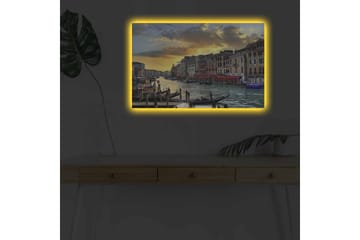 Lerretsbilde med LED-belysning - Vakker utsikt over en venetiansk kanal ved solnedgang - Blå / Oransje / Beige - Interiør - Maleri & posters - Lerretsbilder