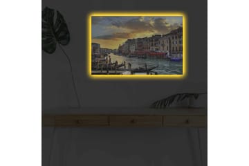 Lerretsbilde med LED-belysning - Vakker utsikt over en venetiansk kanal ved solnedgang - Blå / Oransje / Beige - Interiør - Maleri & posters - Lerretsbilder