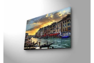 Lerretsbilde med LED-belysning - Vakker utsikt over en venetiansk kanal ved solnedgang - Blå / Oransje / Beige - Interiør - Maleri & posters - Lerretsbilder