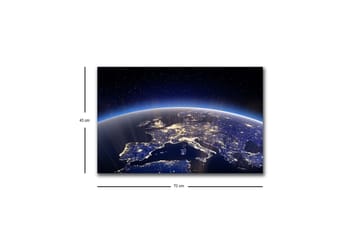 Lerretsbilde med LED-belysning - Vakker utsikt over jorden med Europa opplyst av stjerner og bylys - Mørk blå / Lys blå / Hvit - Interiør - Maleri & posters - Lerretsbilder