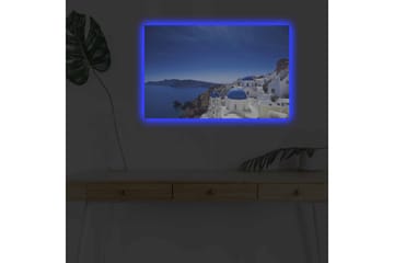 Lerretsbilde med LED-belysning - Vakker utsikt over Santorini med hvite hus og blå kupler - Blå / Hvit - Interiør - Maleri & posters - Lerretsbilder