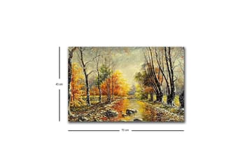 Lerretsbilde med LED-belysning - Vakkert høstlandskap med en speillignende elv omgitt av fargerike trær - Oransje / Grønn / Brun - Interiør - Maleri & posters - Lerretsbilder