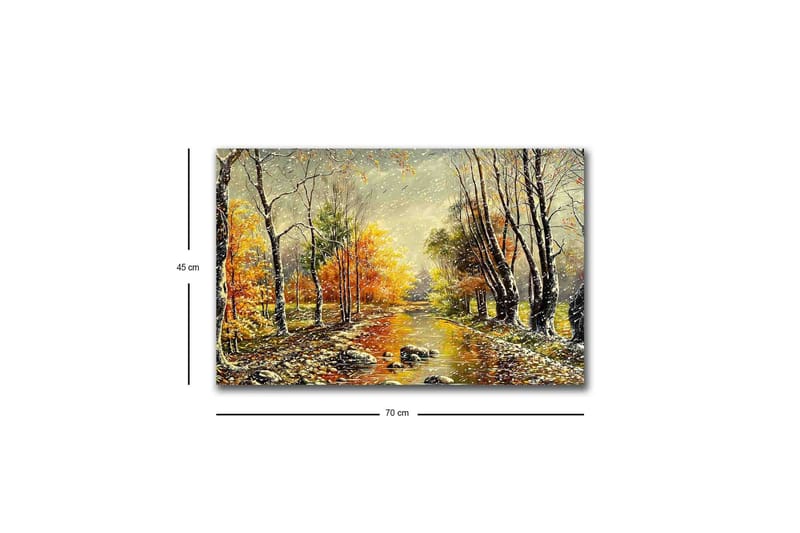 Lerretsbilde med LED-belysning - Vakkert høstlandskap med en speillignende elv omgitt av fargerike trær - Oransje / Grønn / Brun - Interiør - Maleri & posters - Lerretsbilder