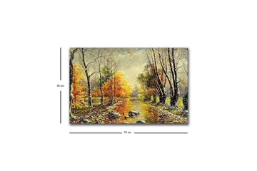 Lerretsbilde med LED-belysning - Vakkert høstlandskap med en speillignende elv omgitt av fargerike trær - Oransje / Grønn / Brun - Interiør - Maleri & posters - Lerretsbilder