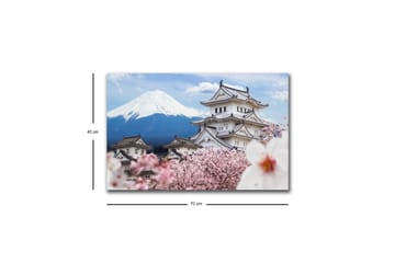 Lerretsbilde med LED-belysning - Vakkert japansk slott med kirsebærblomster og Fuji-fjellet i bakgrunnen - Hvit / Rosa / Blå - Interiør - Maleri & posters - Lerretsbilder