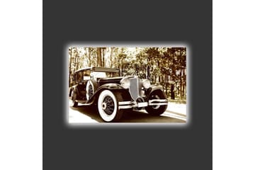 Lerretsbilde med LED-belysning - Veteranbil i naturskjønne omgivelser - Svart / Hvit / Grå - Interiør - Maleri & posters - Lerretsbilder