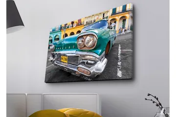 Lerretsbilde med LED-belysning - Veteranbil i retrostil med et grønt skjær - Grønn / Sølv / Svart - Interiør - Maleri & posters - Lerretsbilder