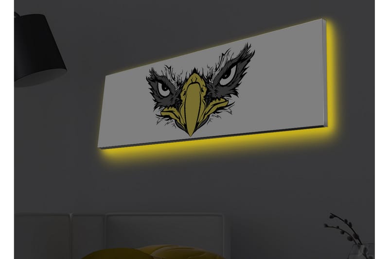 Lerretsbilde med LED-belysning - Vild ørn med intense øyne, Svart / Gul / Hvit