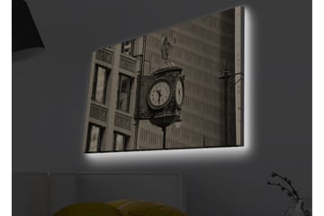 Lerretsbilde med LED-belysning - Vintage veggklokke med detaljert design - Svart / Grå / Hvit - Interiør - Maleri & posters - Lerretsbilder