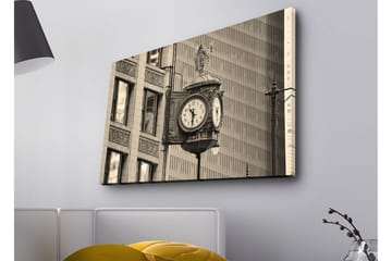 Lerretsbilde med LED-belysning - Vintage veggklokke med detaljert design - Svart / Grå / Hvit - Interiør - Maleri & posters - Lerretsbilder