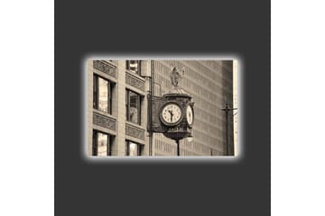 Lerretsbilde med LED-belysning - Vintage veggklokke med detaljert design - Svart / Grå / Hvit - Interiør - Maleri & posters - Lerretsbilder