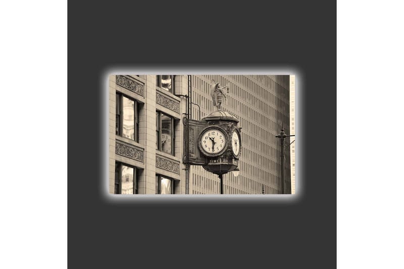 Lerretsbilde med LED-belysning - Vintage veggklokke med detaljert design - Svart / Grå / Hvit - Interiør - Maleri & posters - Lerretsbilder