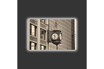 Lerretsbilde med LED-belysning - Vintage veggklokke med detaljert design - Svart / Grå / Hvit - Interiør - Maleri & posters - Lerretsbilder