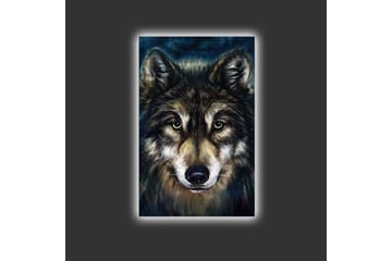 Lerretsbilde med LED-belysning - Portrett av en ulv med intense øyne - Mørk brun / Beige / Svart - Interiør - Maleri & posters - Lerretsbilder