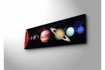 Lerretsbilde med LED-belysning - Planetene i solsystemet i en stjerneklar bakgrunn - Mørk blå / Oransje / Beige - Interiør - Maleri & posters - Lerretsbilder