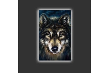 Lerretsbilde med LED-belysning - Portrett av en ulv med intense øyne - Mørk brun / Beige / Svart - Interiør - Maleri & posters - Lerretsbilder