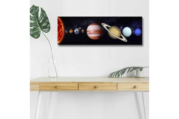 Lerretsbilde med LED-belysning - Planetene i solsystemet i en stjerneklar bakgrunn - Mørk blå / Oransje / Beige - Interiør - Maleri & posters - Lerretsbilder