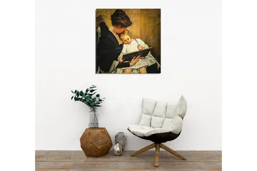 Lerretsbilde - Mor som leser for barnet sitt - Mørk blå / Beige / Hvit - Interiør - Maleri & posters - Lerretsbilder