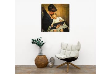 Lerretsbilde - Mor som leser for barnet sitt - Mørk blå / Beige / Hvit - Interiør - Maleri & posters - Lerretsbilder