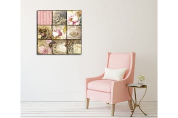 Lerretsbilde - Mosaikk av vintage-inspirerte mønstre og blomster - Rosa / Gull / Beige - Interiør - Maleri & posters - Lerretsbilder