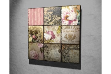 Lerretsbilde - Mosaikk av vintage-inspirerte mønstre og blomster - Rosa / Gull / Beige - Interiør - Maleri & posters - Lerretsbilder