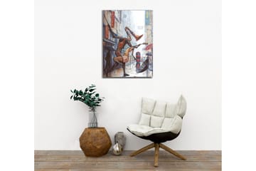 Lerretsbilde - Musikalske figurer som danser i regnet på en bygate - Rød / Brun / Grå - Interiør - Maleri & posters - Lerretsbilder