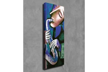 Lerretsbilde - Musiker som spiller saksofon med uttrykksfulle trekk - Mørk blå / Grønn / Hvit - Interiør - Maleri & posters - Lerretsbilder