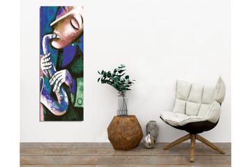 Lerretsbilde - Musiker som spiller saksofon med uttrykksfulle trekk - Mørk blå / Grønn / Hvit - Interiør - Maleri & posters - Lerretsbilder
