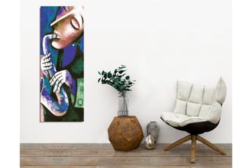 Lerretsbilde - Musiker som spiller saksofon med uttrykksfulle trekk - Mørk blå / Grønn / Hvit - Interiør - Maleri & posters - Lerretsbilder