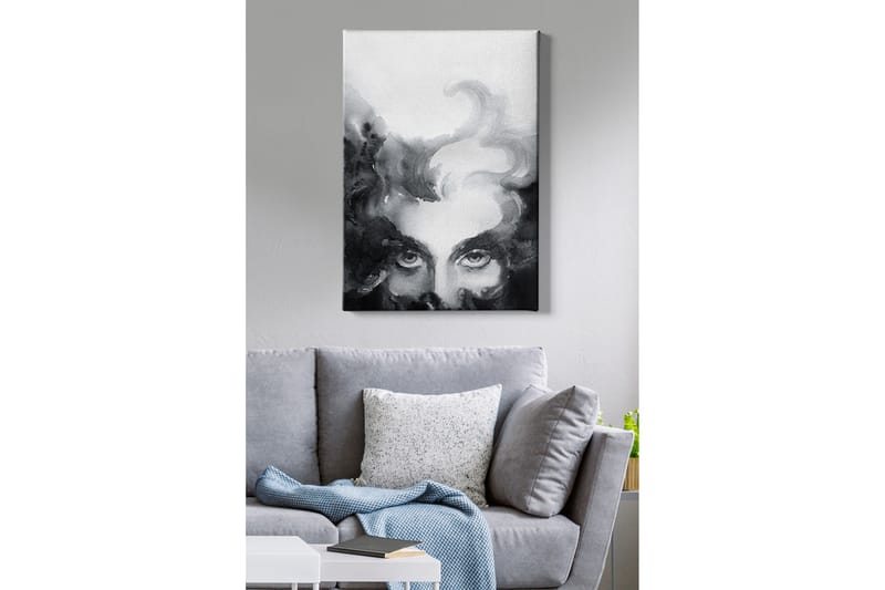 Lerretsbilde - Mystisk ansikt med intense øyne i en tåkete komposisjon - Svart / Grå / Hvit - Interiør - Maleri & posters - Lerretsbilder