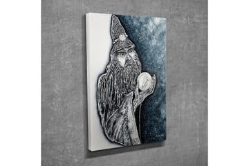 Lerretsbilde - Mystisk figur med langt skjegg og krystallkule - Mørk blå / Svart / Hvit - Interiør - Maleri & posters - Lerretsbilder